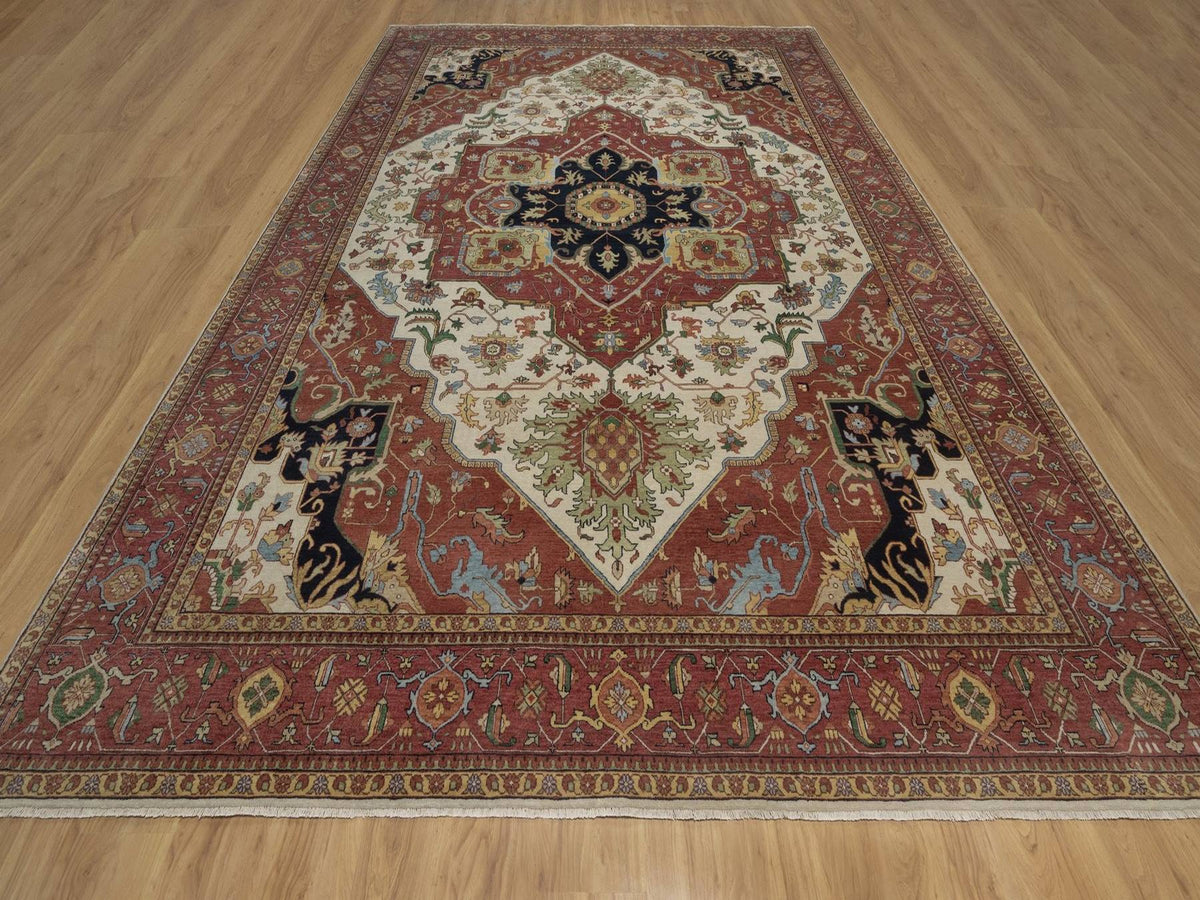 Heriz Heriz hand-knotted wool rug in Ivory, 9'10" x 13'10", SKU O092820 (view 2)