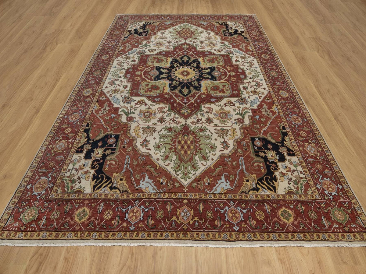 Heriz Heriz hand-knotted wool rug in Ivory, 8'8" x 12', SKU O092822 (view 2)