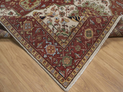 Heriz Heriz hand-knotted wool rug in Ivory, 8'8" x 12', SKU O092822 (view 6)