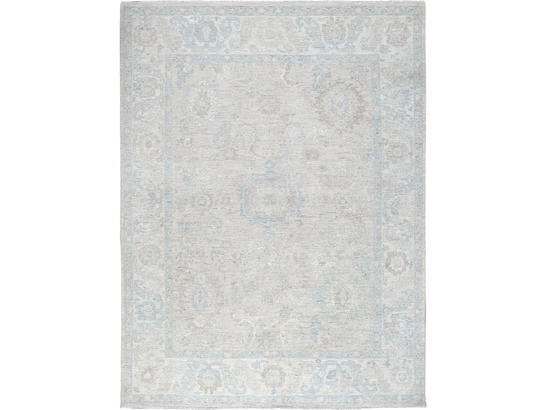 Ivory 7'9" x 9'10" Oushak And Peshawar Hand knotted Wool Rug - Sku: O0929