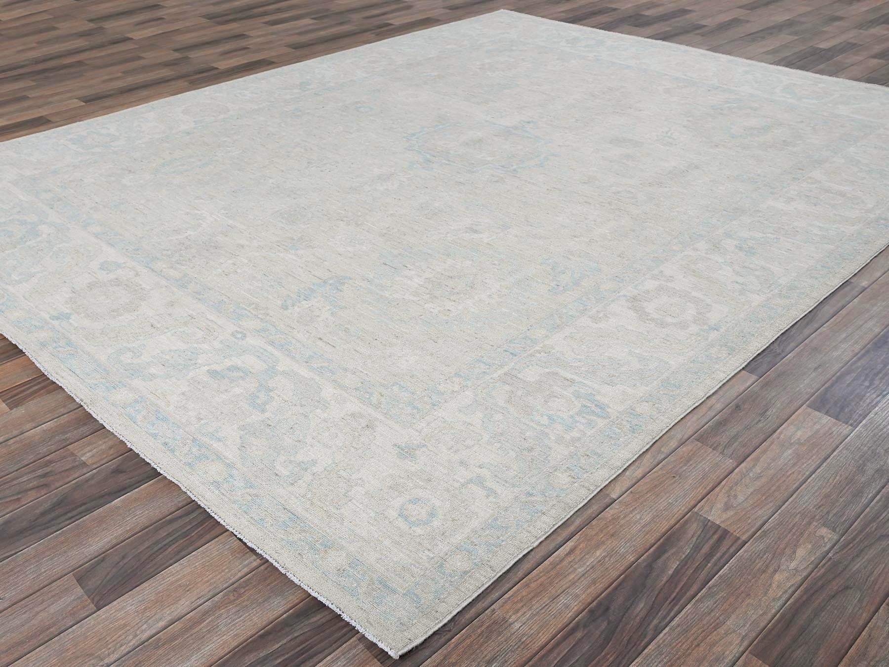 Peshawar Oushak hand-knotted wool rug in Ivory, 7'9" x 9'10" — SKU O0929 (view 3)