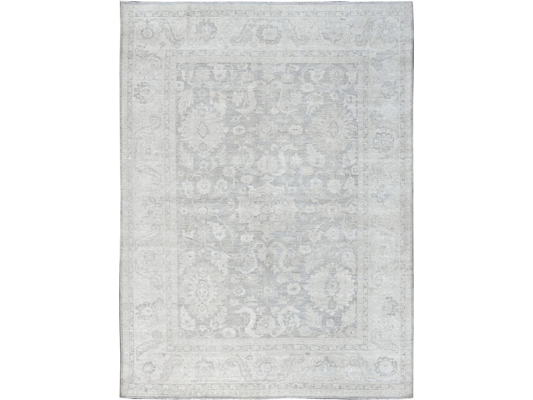 Peshawar Oushak hand-knotted wool rug in Gray & Ivory, 8'10" x 11'11" — SKU O0930