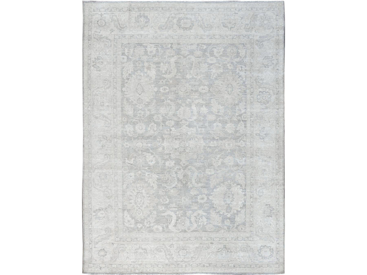Peshawar Oushak hand-knotted wool rug in Gray & Ivory, 8'10" x 11'11" — SKU O0930