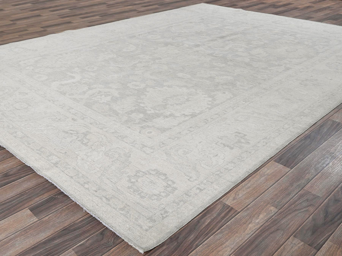 Peshawar Oushak hand-knotted wool rug in Gray & Ivory, 8'10" x 11'11" — SKU O0930 (view 3)