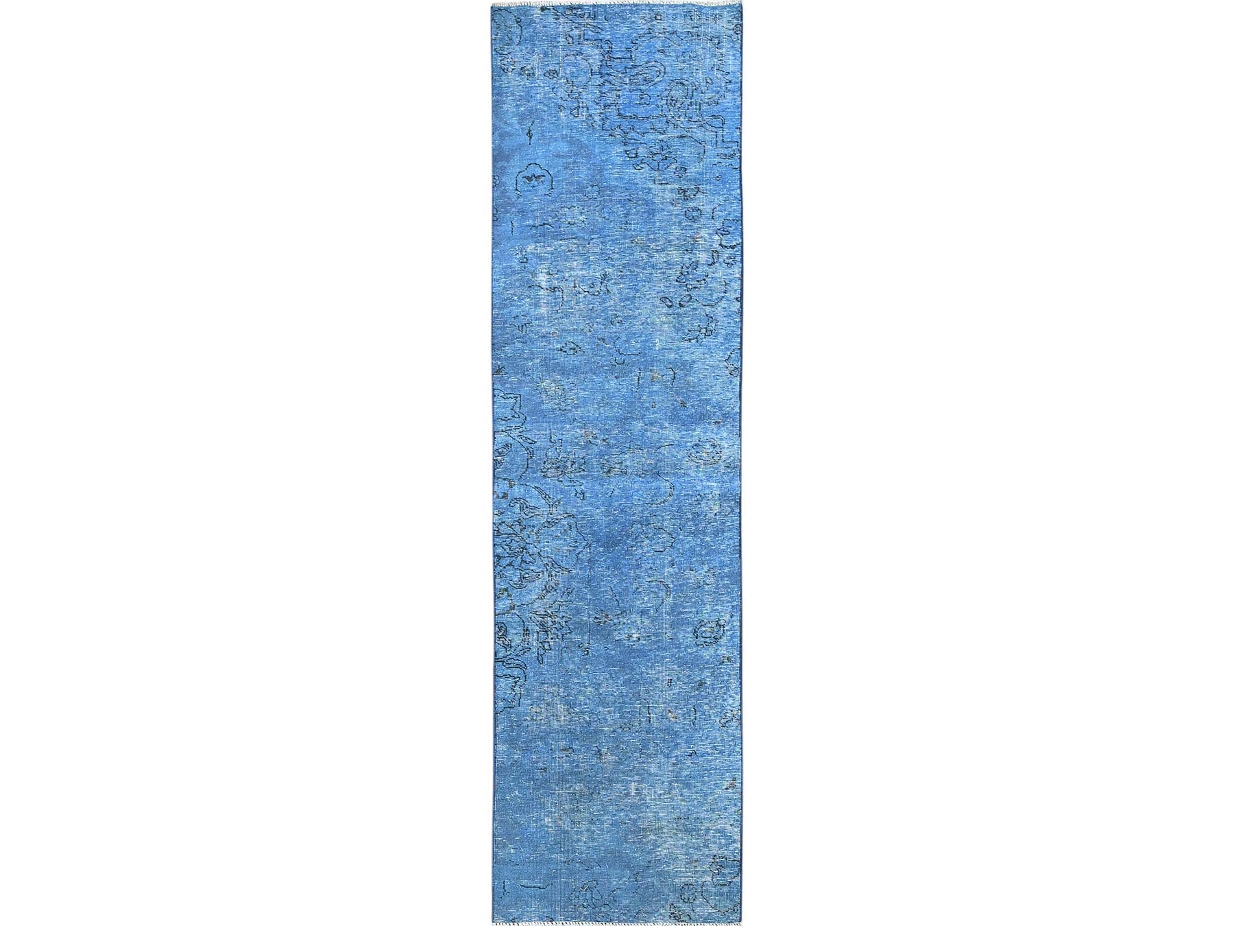 Overdyed 2'2" x 8'11" Vintage Hand knotted Wool Rug - Sku: O0940