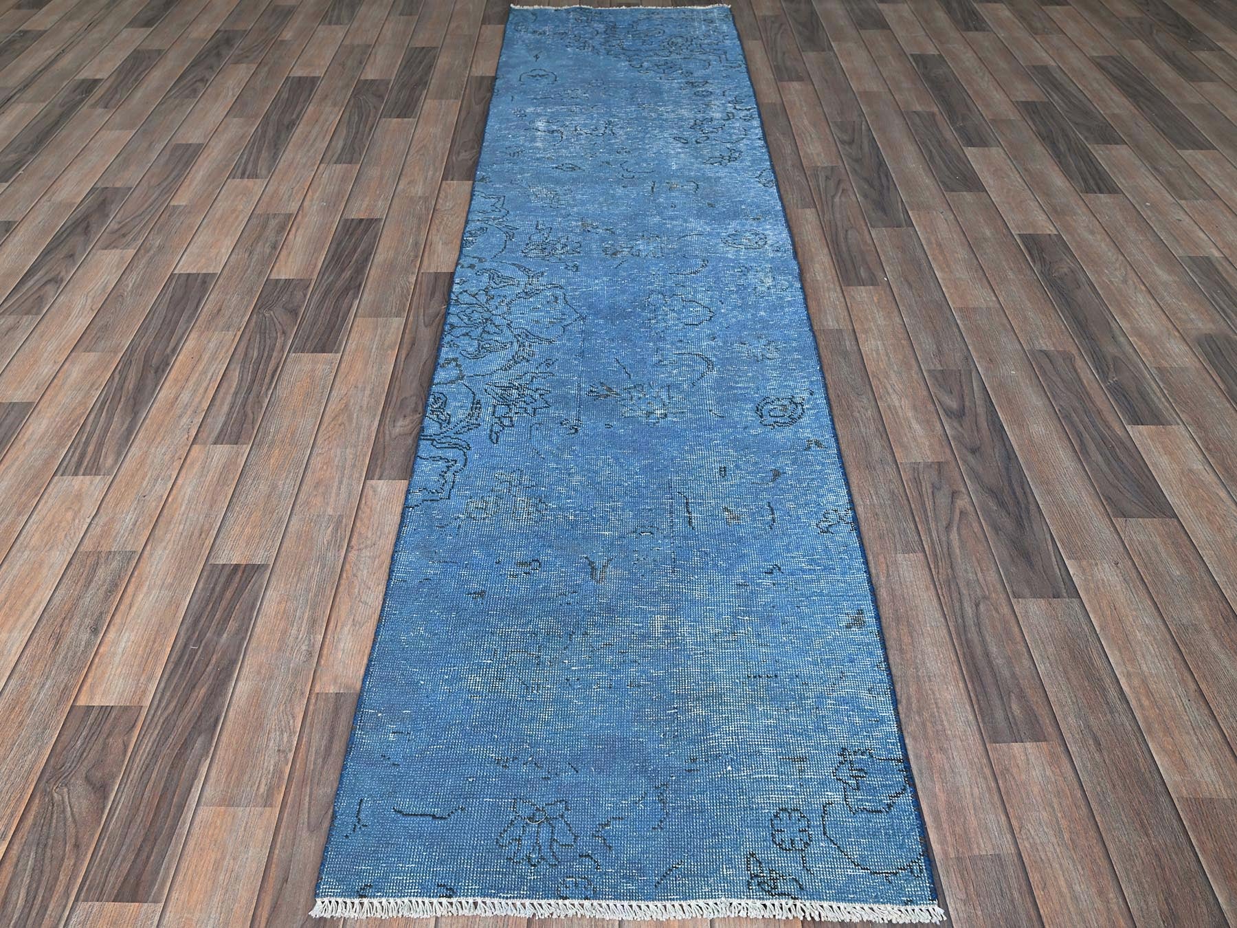 Overdyed 2'2" x 8'11" Vintage Hand knotted Wool Rug - Sku: O0940