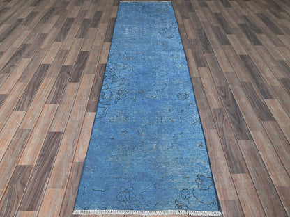 Overdyed 2'2" x 8'11" Vintage Hand knotted Wool Rug - Sku: O0940