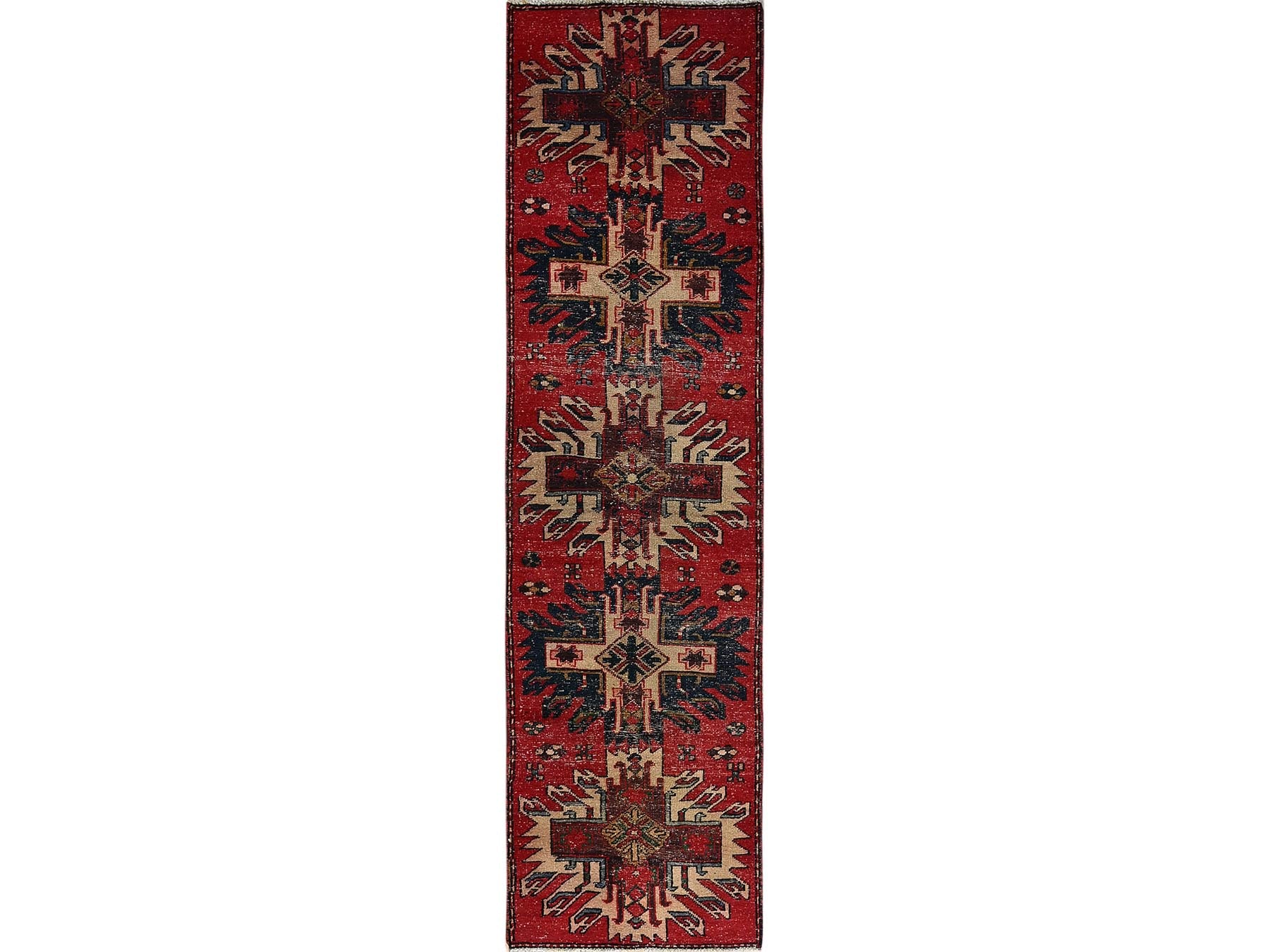 Vintage hand-knotted wool runner in Red, 2'4" x 8'11" — SKU O0986