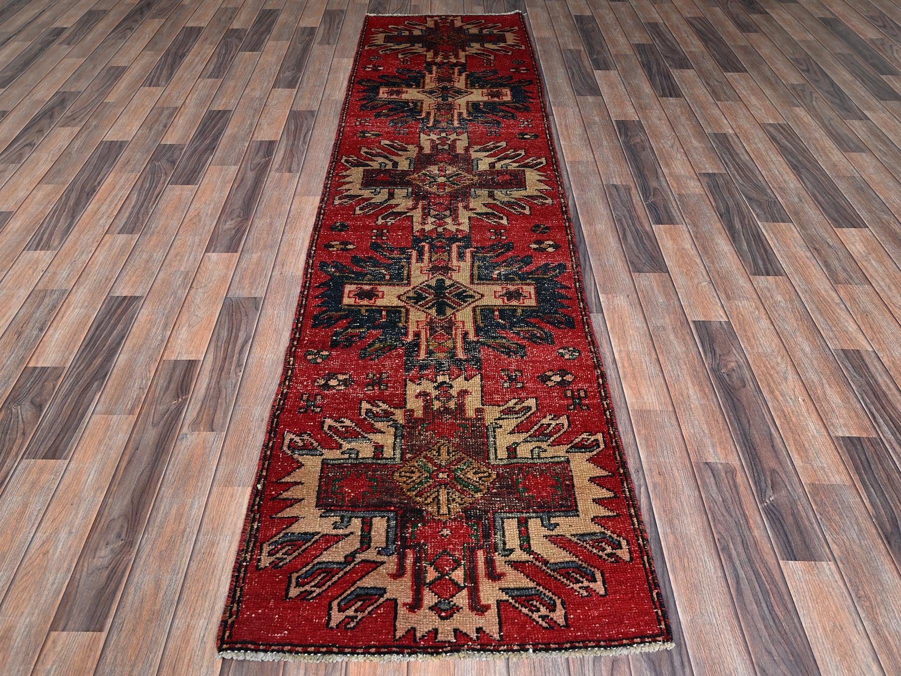 Vintage hand-knotted wool runner in Red, 2'4" x 8'11" — SKU O0986 (view 2)