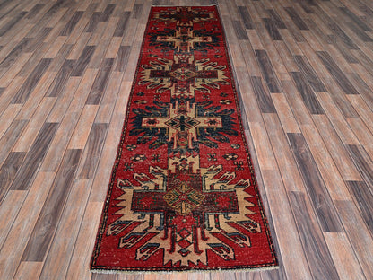 Vintage hand-knotted wool runner in Red, 2'4" x 8'11" — SKU O0986 (view 2)
