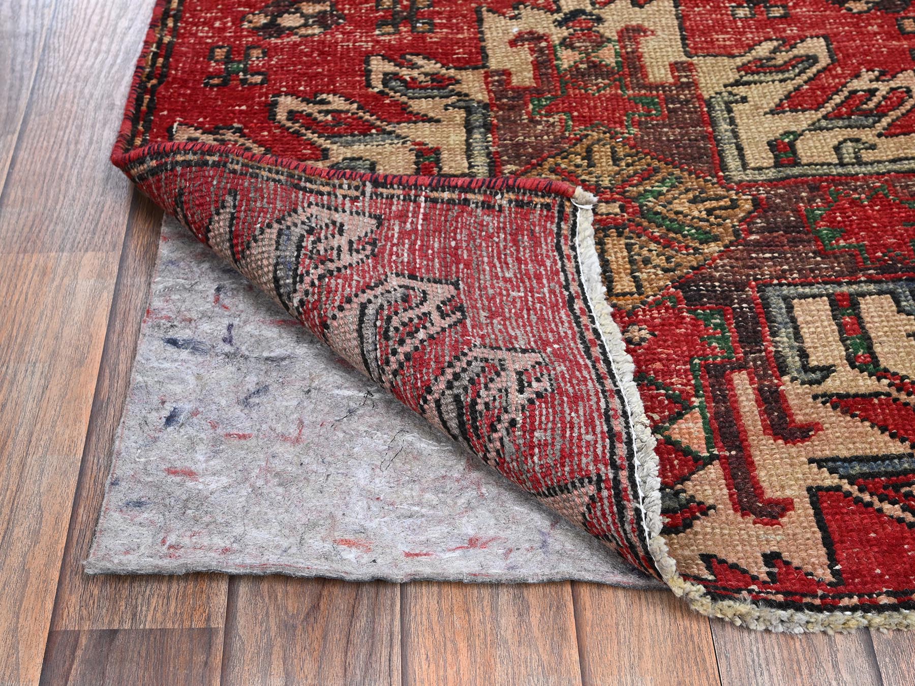 Vintage hand-knotted wool runner in Red, 2'4" x 8'11" — SKU O0986 (view 3)