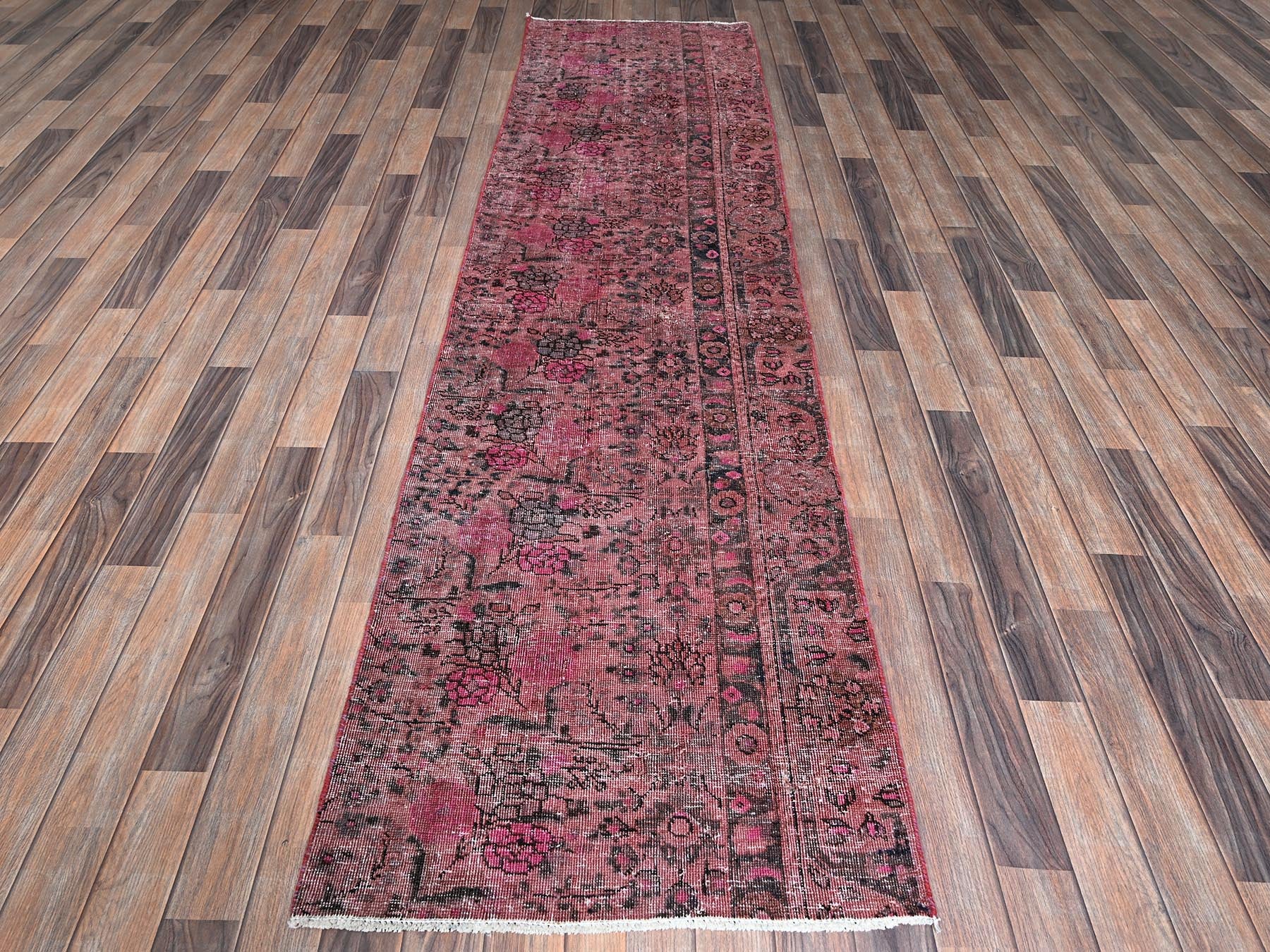 Tabriz Vintage hand-knotted wool runner in Overdyed, 2'6" x 9'3" — SKU O0989 (view 2)