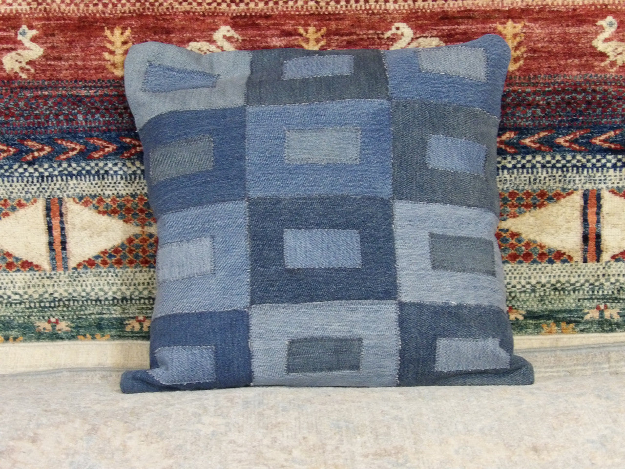 Jean-style handwoven accent pillow cover, 1'5 x 1'5, full view