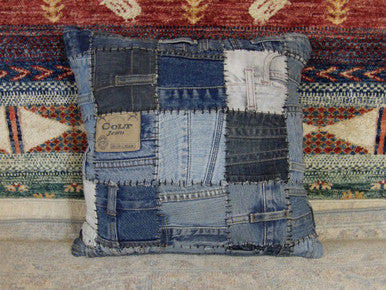 Jean-style handwoven accent pillow cover, detail view