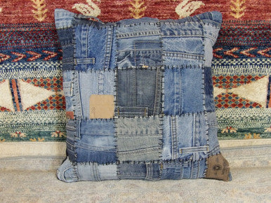 Jean-style handwoven accent pillow cover, detail view
