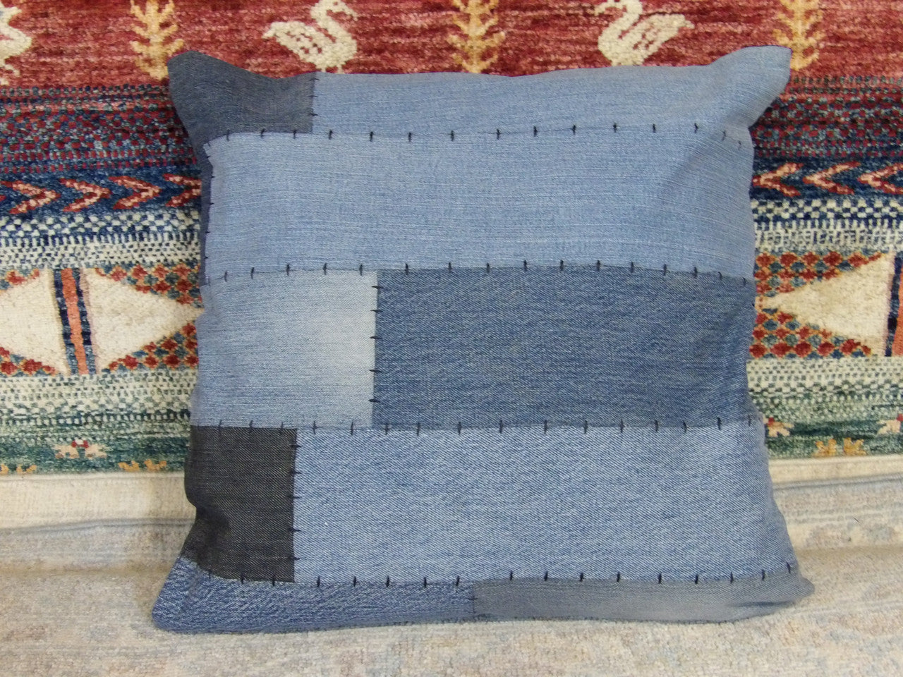 Jean-style handwoven accent pillow cover, 1'5 x 1'5, full view