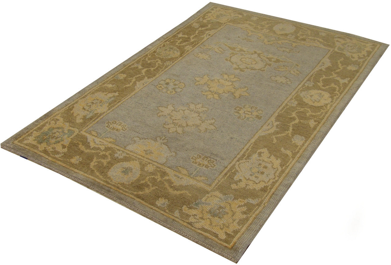 Vintage Oushak  3' x 5'  Hand-knotted Rug Blue/Brown - r-1
