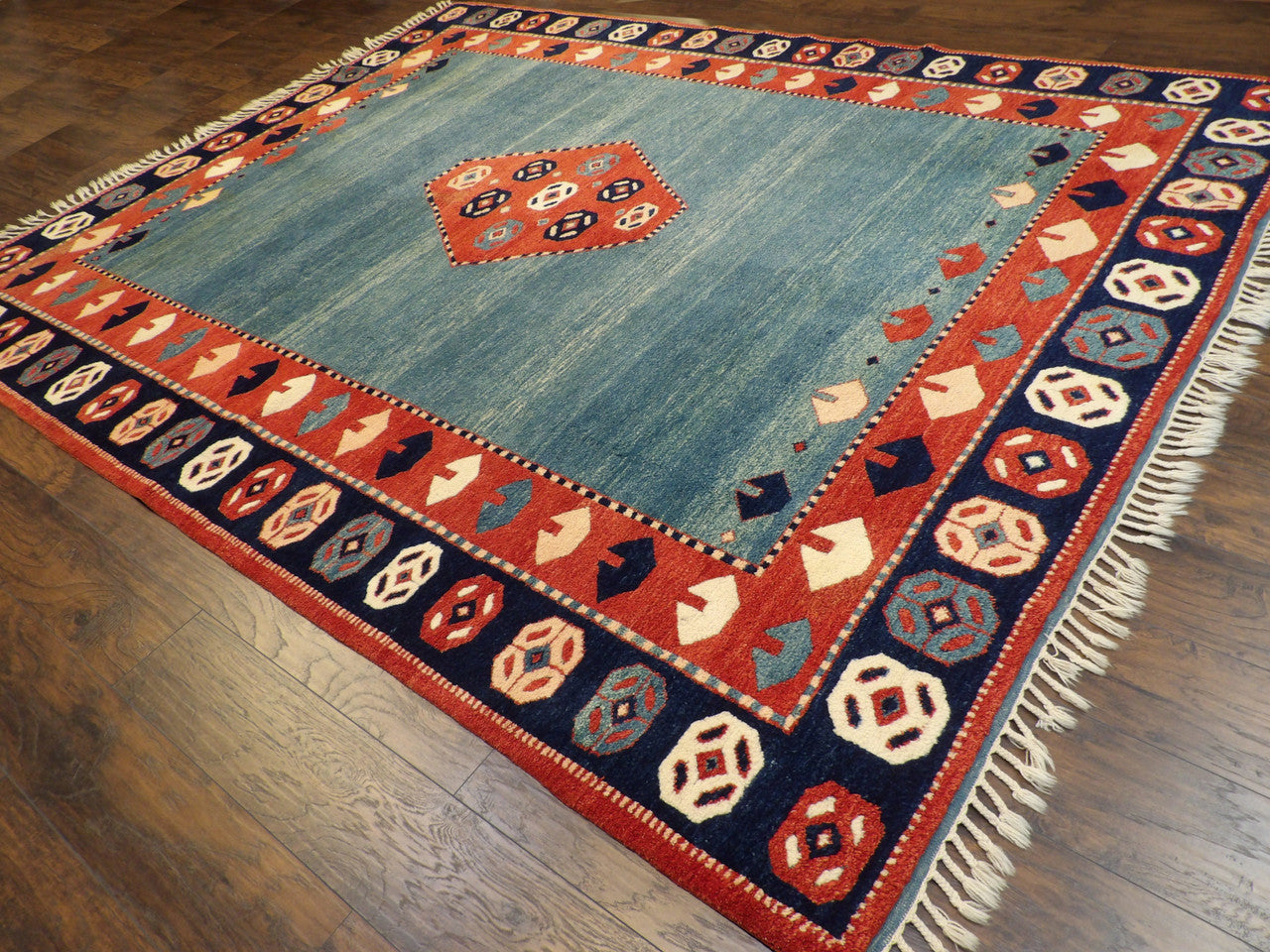 Turkish Tribal Antique Khorjan 8'0"x11'0" Hand-knotted Rug Green/blue -robin-9