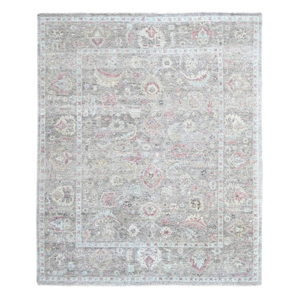 Oushak And Peshawar Wool Hand Knotted Rug Grey Gray 7.10X9.10 -O010002