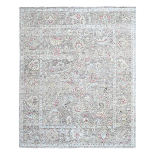 Oushak And Peshawar Wool Hand Knotted Rug Grey Gray 7.10X9.10 -O010002