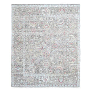 Oushak And Peshawar Wool Hand Knotted Rug Grey Gray 7.10X9.10 -O010002