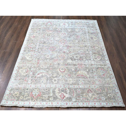 Oushak And Peshawar Wool Hand Knotted Rug Grey Gray 7.10X9.10 -O010002