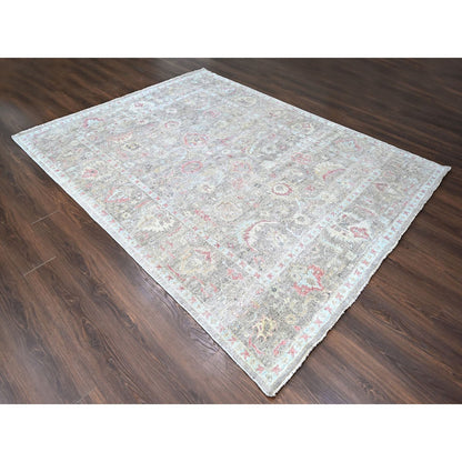Oushak And Peshawar Wool Hand Knotted Rug Grey Gray 7.10X9.10 -O010002