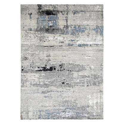 Modern and Contemporary Wool & Silk Hand Knotted Rug Grey No Border 9.0X11.10 -O010003