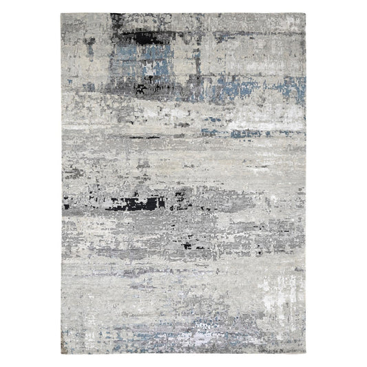 Modern and Contemporary Wool & Silk Hand Knotted Rug Grey No Border 9.0X11.10 -O010003