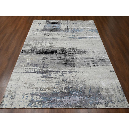 Modern and Contemporary Wool & Silk Hand Knotted Rug Grey No Border 9.0X11.10 -O010003
