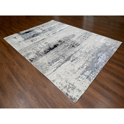 Modern and Contemporary Wool & Silk Hand Knotted Rug Grey No Border 9.0X11.10 -O010003