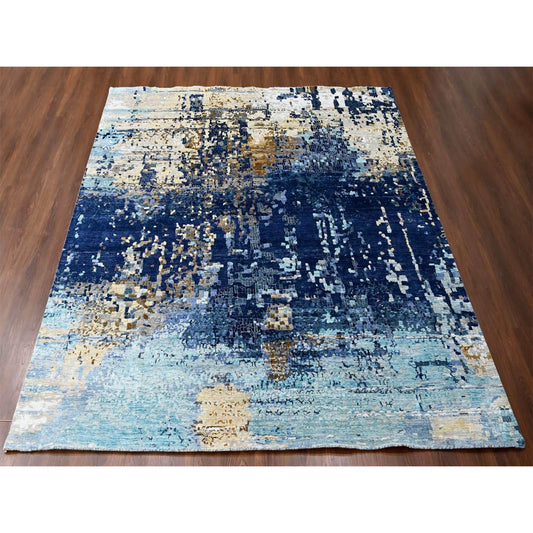 Modern and Contemporary Wool & Silk Hand Knotted Rug Blue No Border 9.9X9.10 -O010005