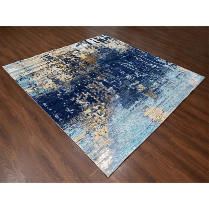 Modern and Contemporary Wool & Silk Hand Knotted Rug Blue No Border 9.9X9.10 -O010005