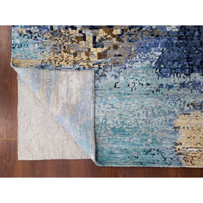 Modern and Contemporary Wool & Silk Hand Knotted Rug Blue No Border 9.9X9.10 -O010005