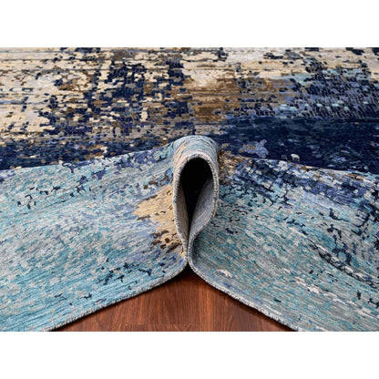 Modern and Contemporary Wool & Silk Hand Knotted Rug Blue No Border 9.9X9.10 -O010005