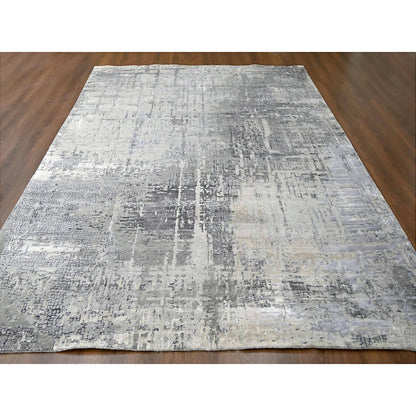 Modern and Contemporary Wool & Silk Hand Knotted Rug Grey No Border 10.0X13.10 -O010009