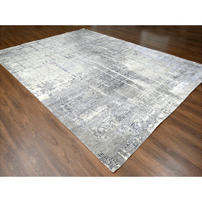 Modern and Contemporary Wool & Silk Hand Knotted Rug Grey No Border 10.0X13.10 -O010009