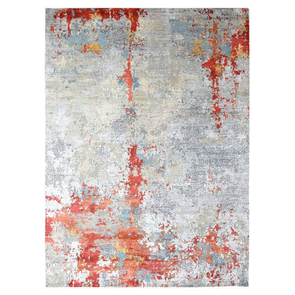 Modern and Contemporary Wool & Silk Hand Knotted Rug Red No Border 10.0X13.10 -O010010