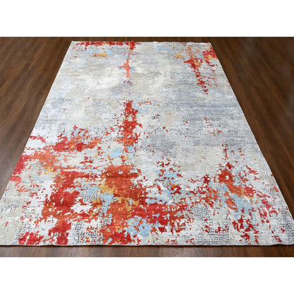 Modern and Contemporary Wool & Silk Hand Knotted Rug Red No Border 10.0X13.10 -O010010