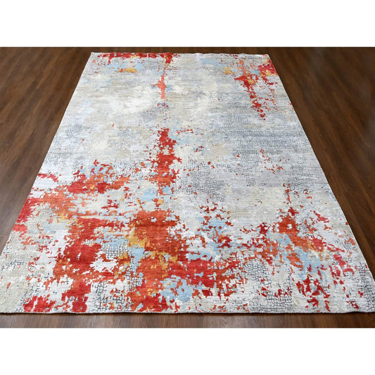 Modern and Contemporary Wool & Silk Hand Knotted Rug Red No Border 10.0X13.10 -O010010