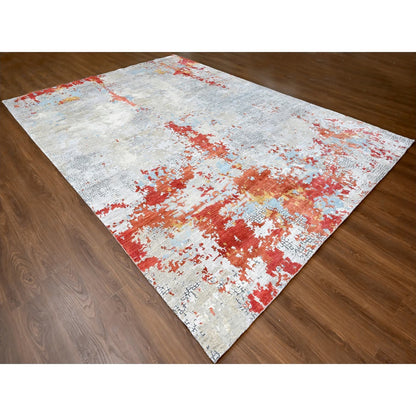 Modern and Contemporary Wool & Silk Hand Knotted Rug Red No Border 10.0X13.10 -O010010