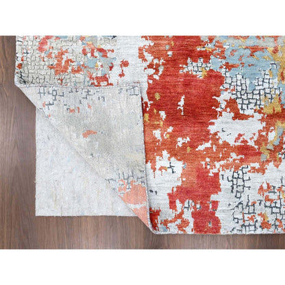 Modern and Contemporary Wool & Silk Hand Knotted Rug Red No Border 10.0X13.10 -O010010