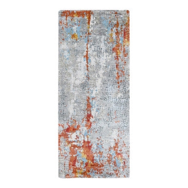 Modern and Contemporary Wool & Silk Hand Knotted Rug Orange No Border 2.7X5.8 -O010011