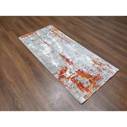 Modern and Contemporary Wool & Silk Hand Knotted Rug Orange No Border 2.7X5.8 -O010011