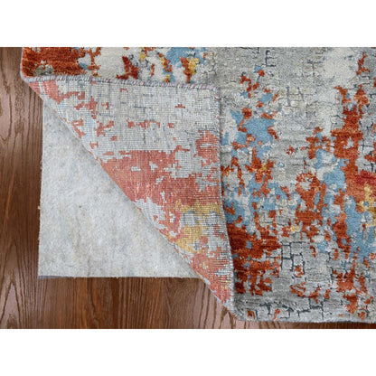 Modern and Contemporary Wool & Silk Hand Knotted Rug Orange No Border 2.7X5.8 -O010011