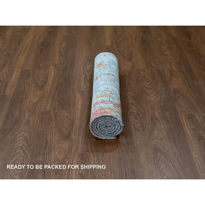 Modern and Contemporary Wool & Silk Hand Knotted Rug Orange No Border 2.7X5.8 -O010011