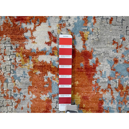 Modern and Contemporary Wool & Silk Hand Knotted Rug Orange 2.7x5.10 -O010012
