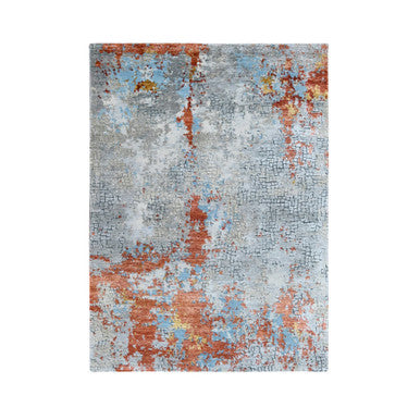 Modern and Contemporary Wool & Silk Hand Knotted Rug Orange No Border 4.0X5.10 -O010013
