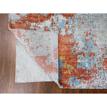 Modern and Contemporary Wool & Silk Hand Knotted Rug Orange No Border 4.0X5.10 -O010013