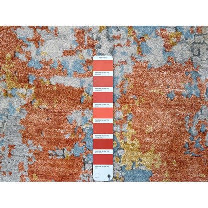 Modern and Contemporary Wool & Silk Hand Knotted Rug Orange No Border 4.0X5.10 -O010013